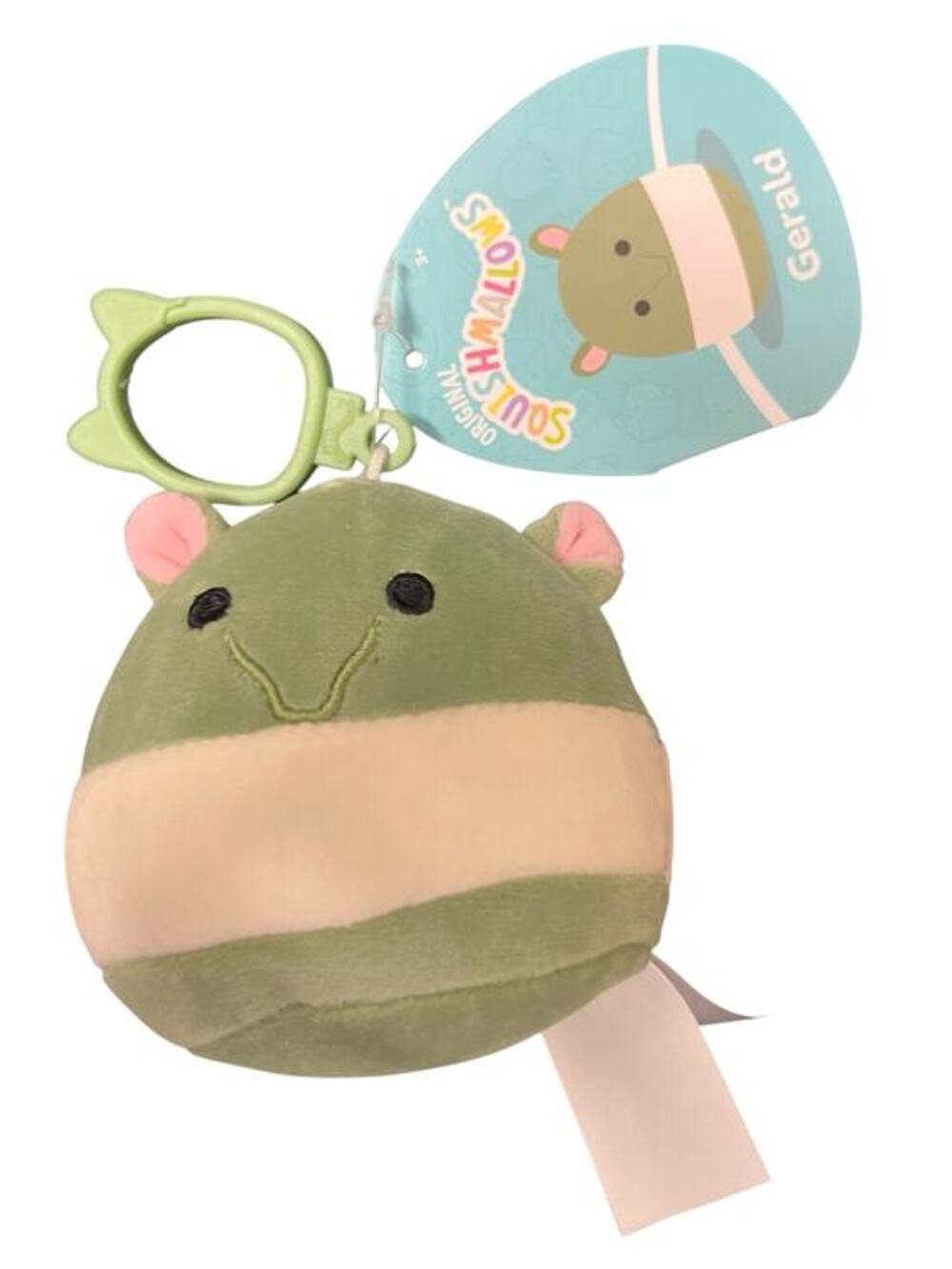 Squishmallows Gerald the Tapir green and beige 3.5” bag clip NWT